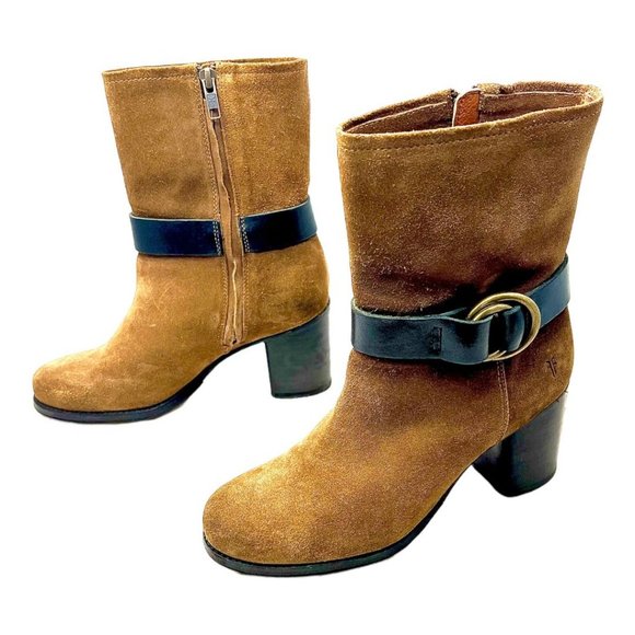 Frye Addie Harness Mid Chestnut Italian Leather Womens Boots Brass Hardware 7B - Picture 6 of 12